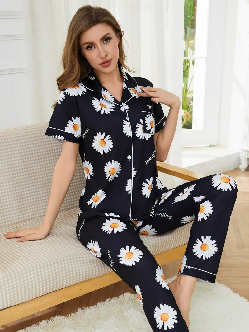 Sun Flower Half Sleeves CO-ORD SET For Women