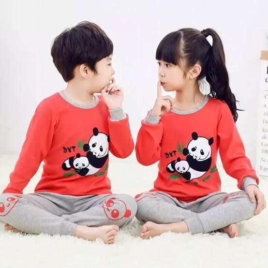 RED AND GREY PANDA PRINTED KIDS WEARs