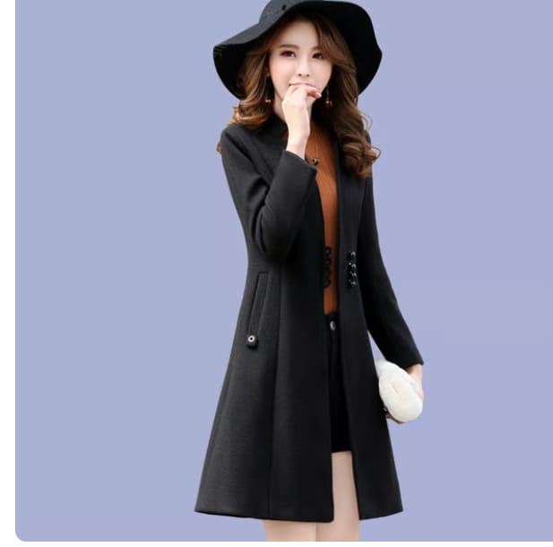 LONG BUTTON FROCK STYLE LONG COAT