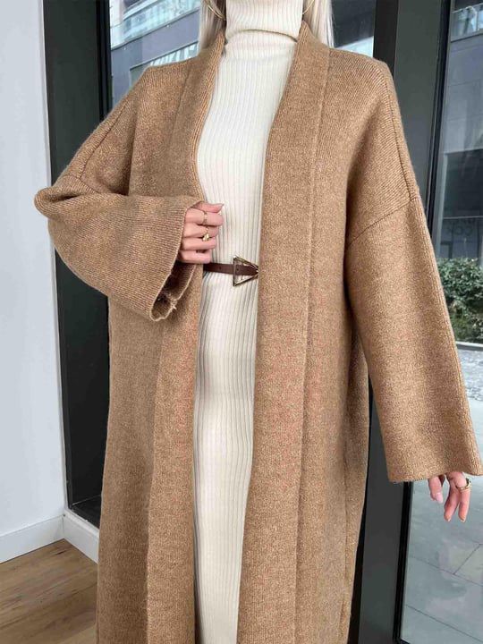 Longline Street-Style Long Winter Fleece Fabric Gown