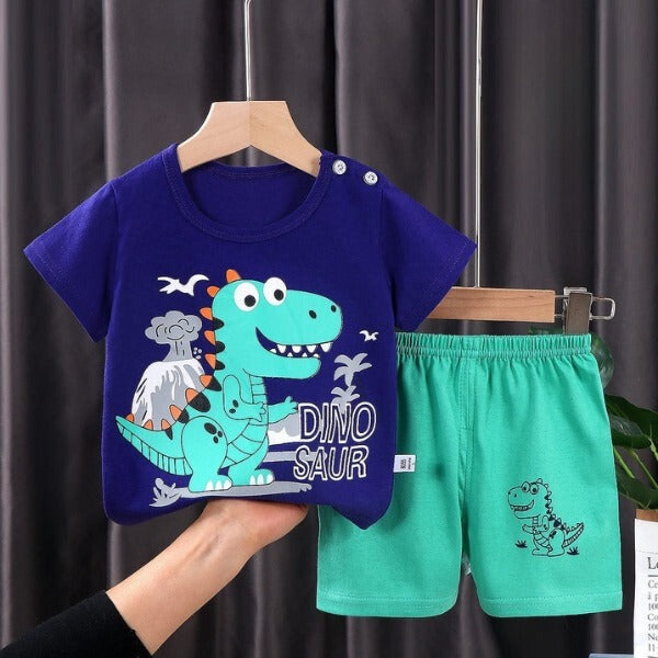 Navy Blue Dino Kids Short Set