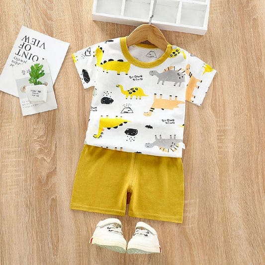 Grey & Yellow Dinosaur Kids Short Set