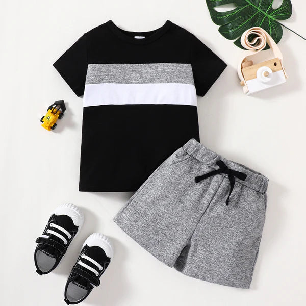 Black Panel Kids Short Set