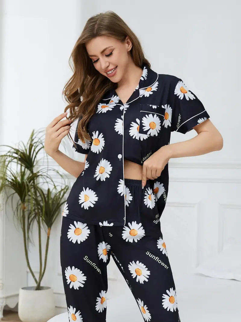 Sun Flower Half Sleeves CO-ORD SET For Women