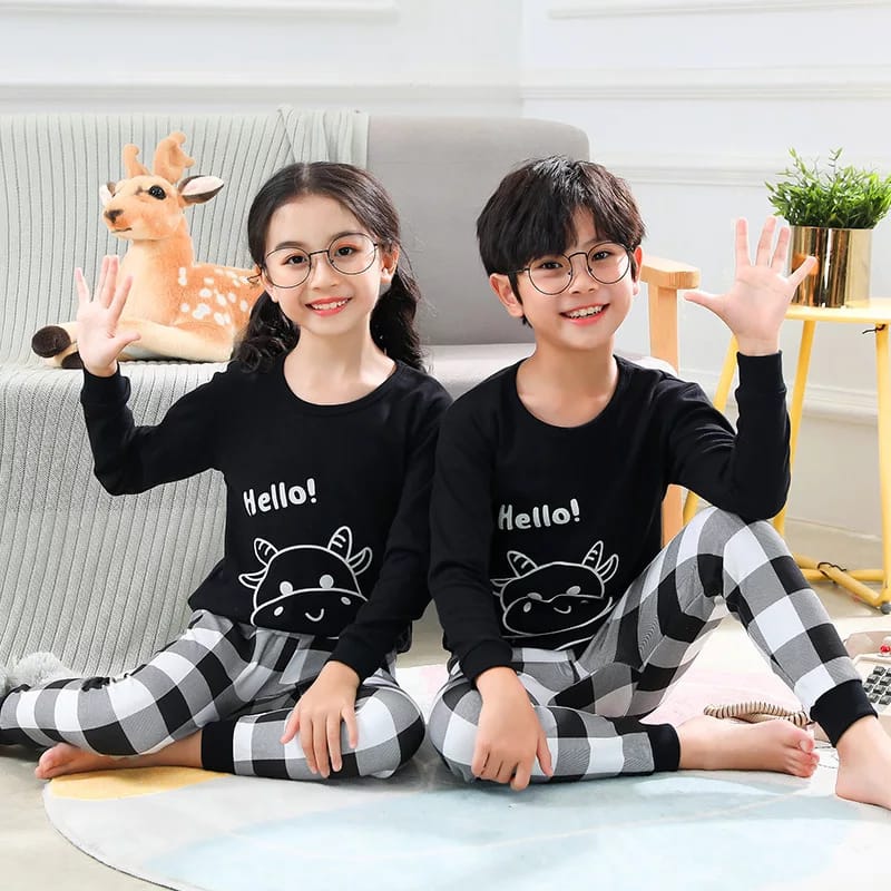 Hello Black Pattern Printed Kids Wear