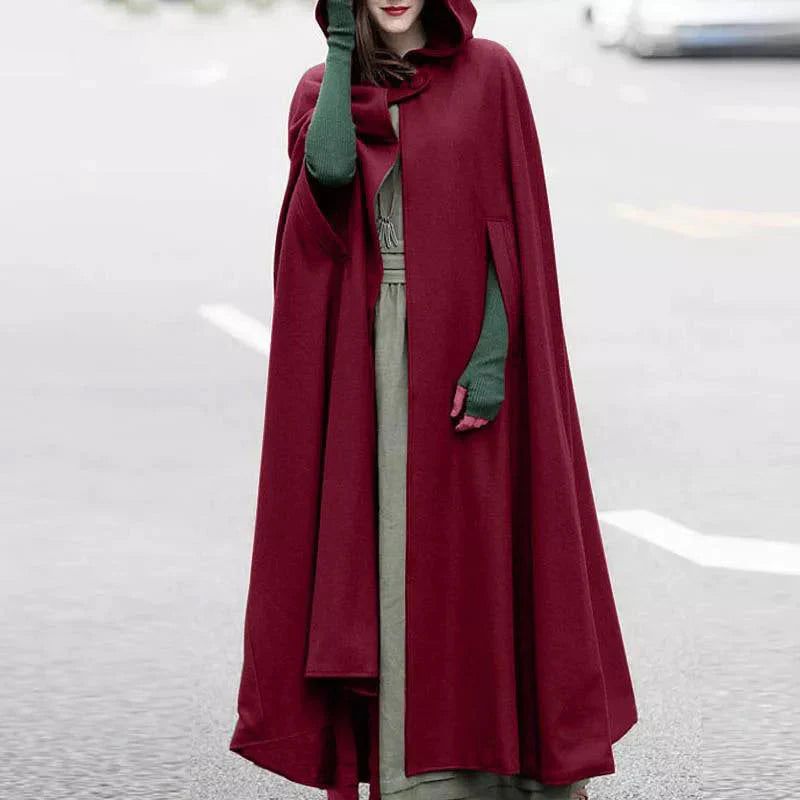 Women Stylish Long Cape Cloak Hooded Coat